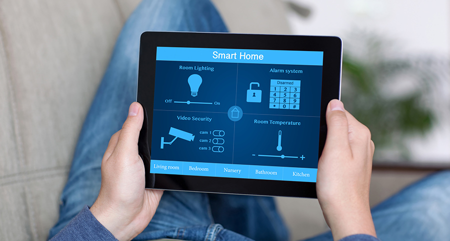 The ability to access and control security components from a mobile device is one of the top smart home trends in Erie. Close-up of smart home security app.